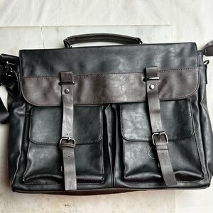 Professional Black and Dark Brown Leather Briefcase - Men's Business Bag